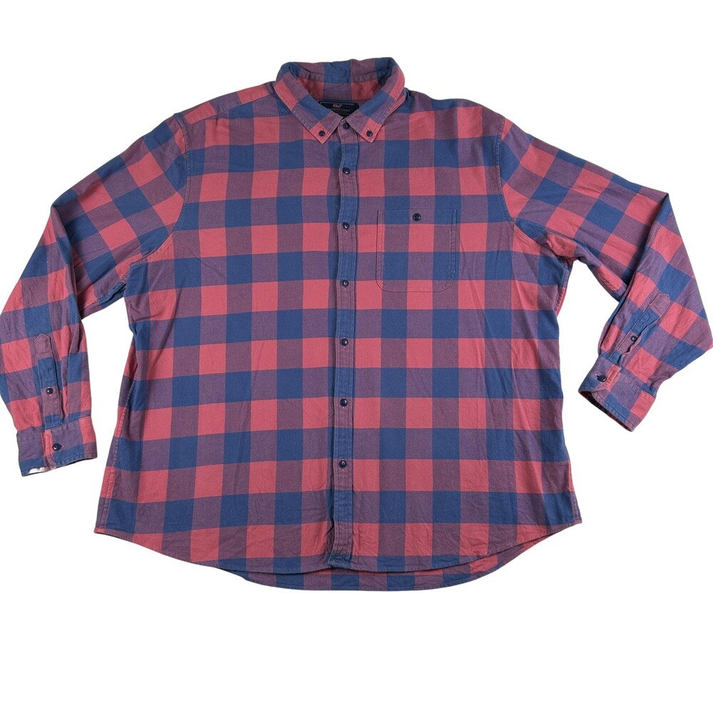 Vineyard Vines Shirt Mens 2XL Red Plaid Twill Slim Longshore Long Sleeve Button